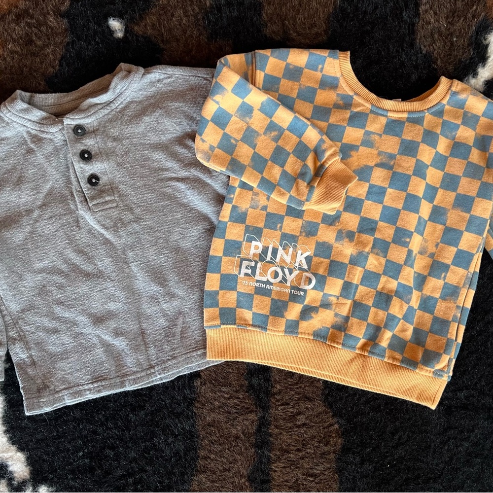 Gray Henley Shirt and Orange Checkered Sweatshirt